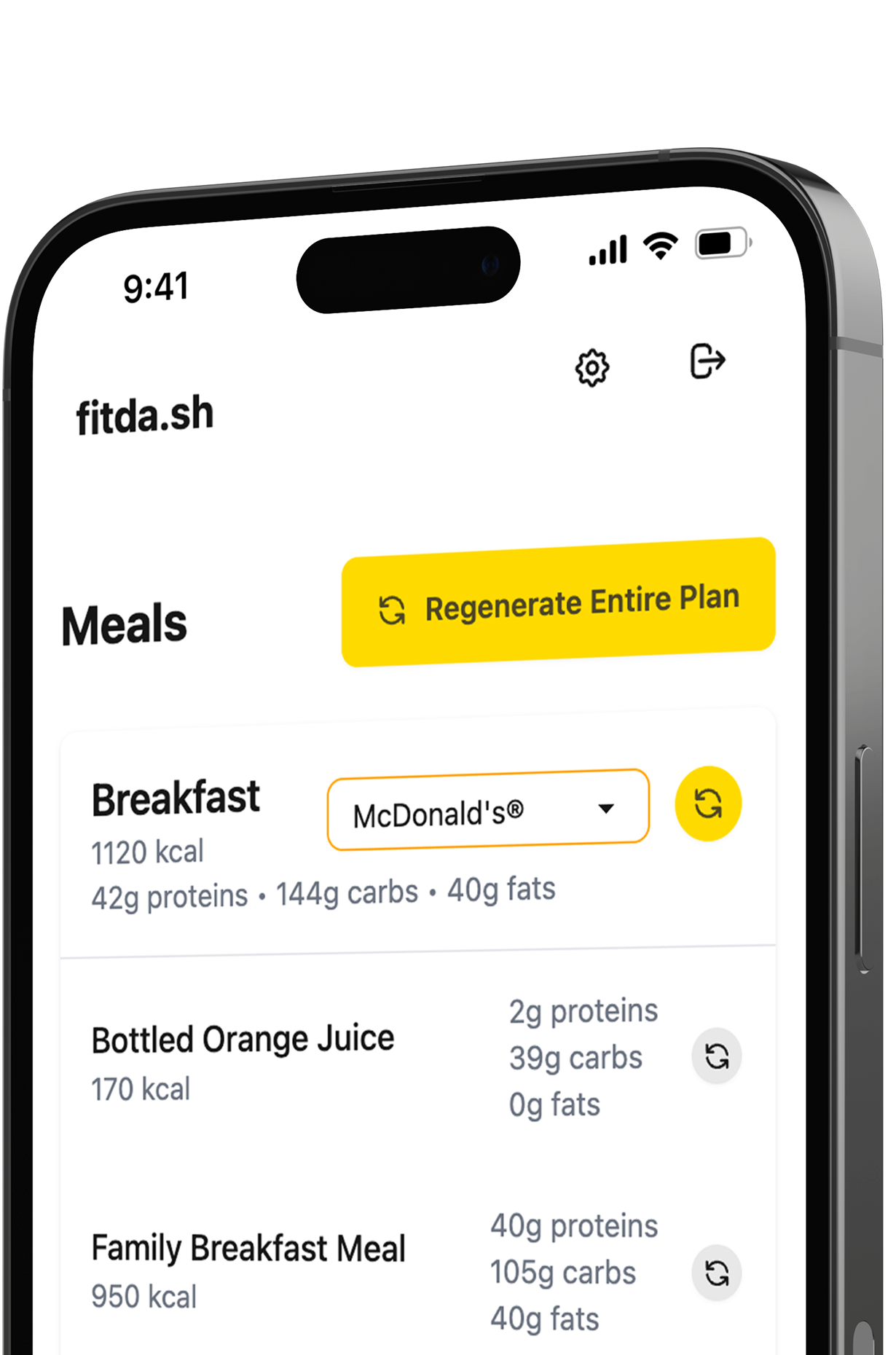 Personalized daily meal plan generated from restaurant delivery options with nutrition tracking